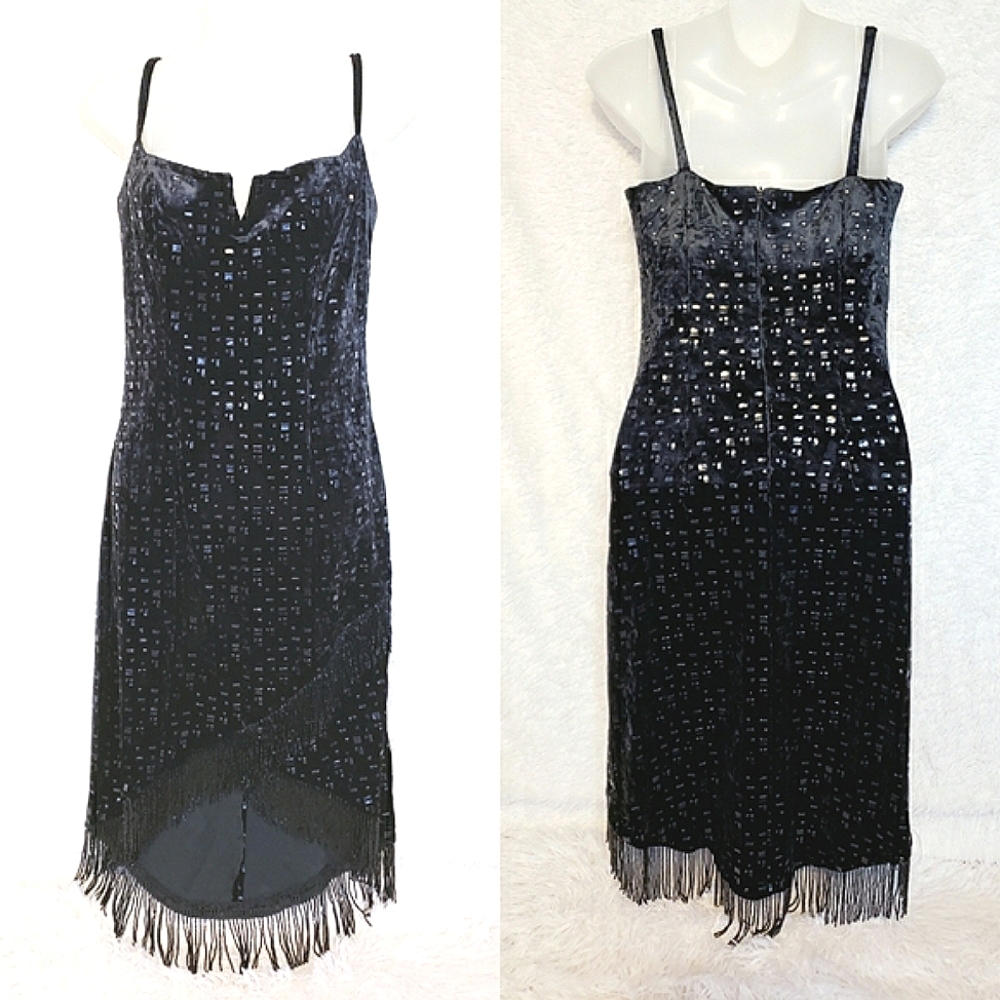 Black Beaded Velvet Leather Dress with Jacket 80s Vintage Italian Couture - Picture 5 of 15